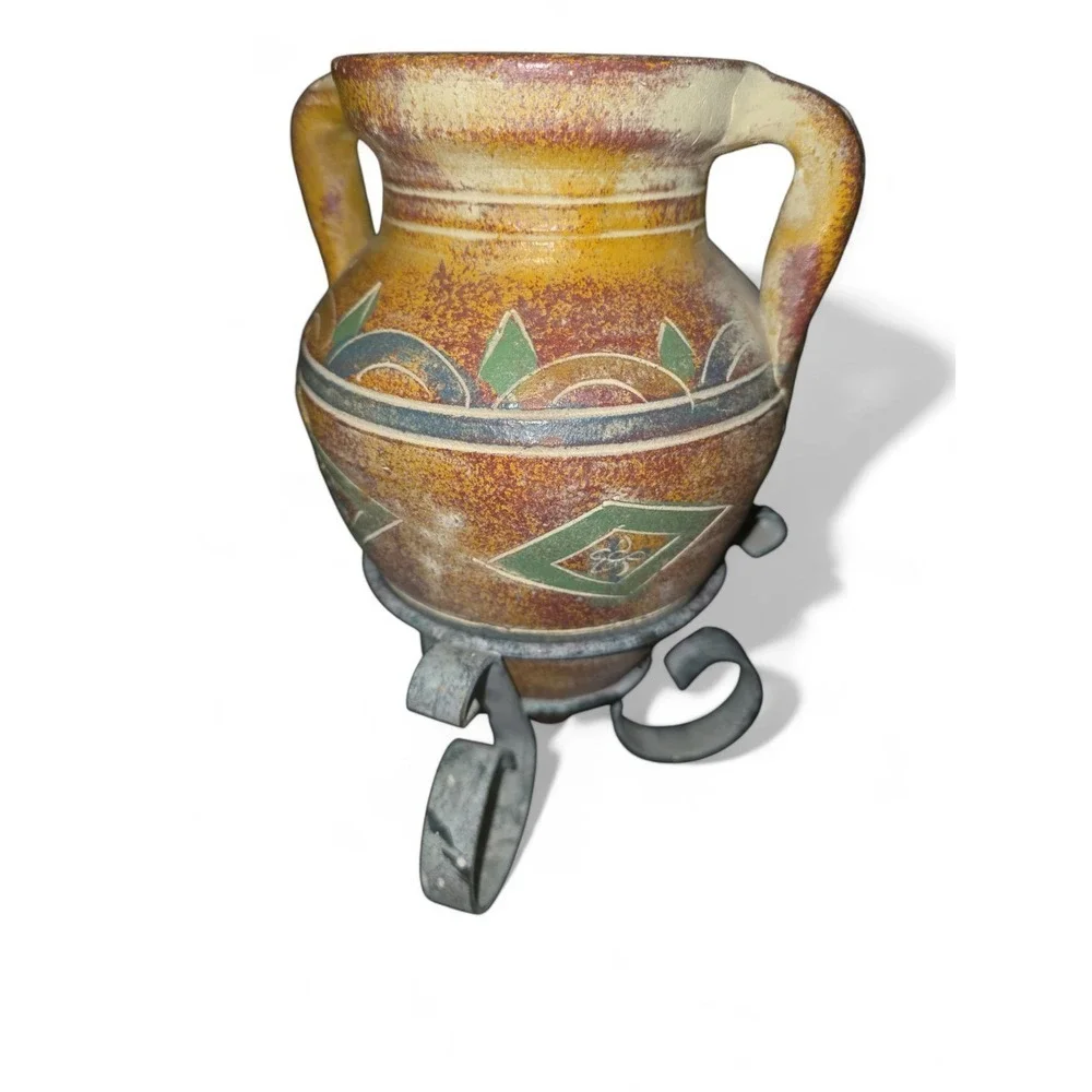 River Junction Pottery Works Pottery Vase with Metal Stand,‎ Southwestern